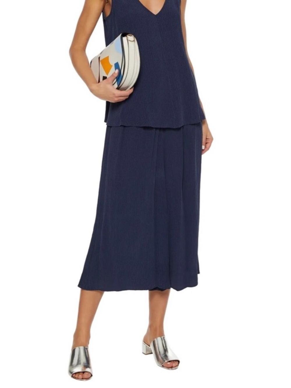 Diane Von Furstenberg DVF Victoire Wide Leg Crop Pants Crinkled Tencel Pant Lg